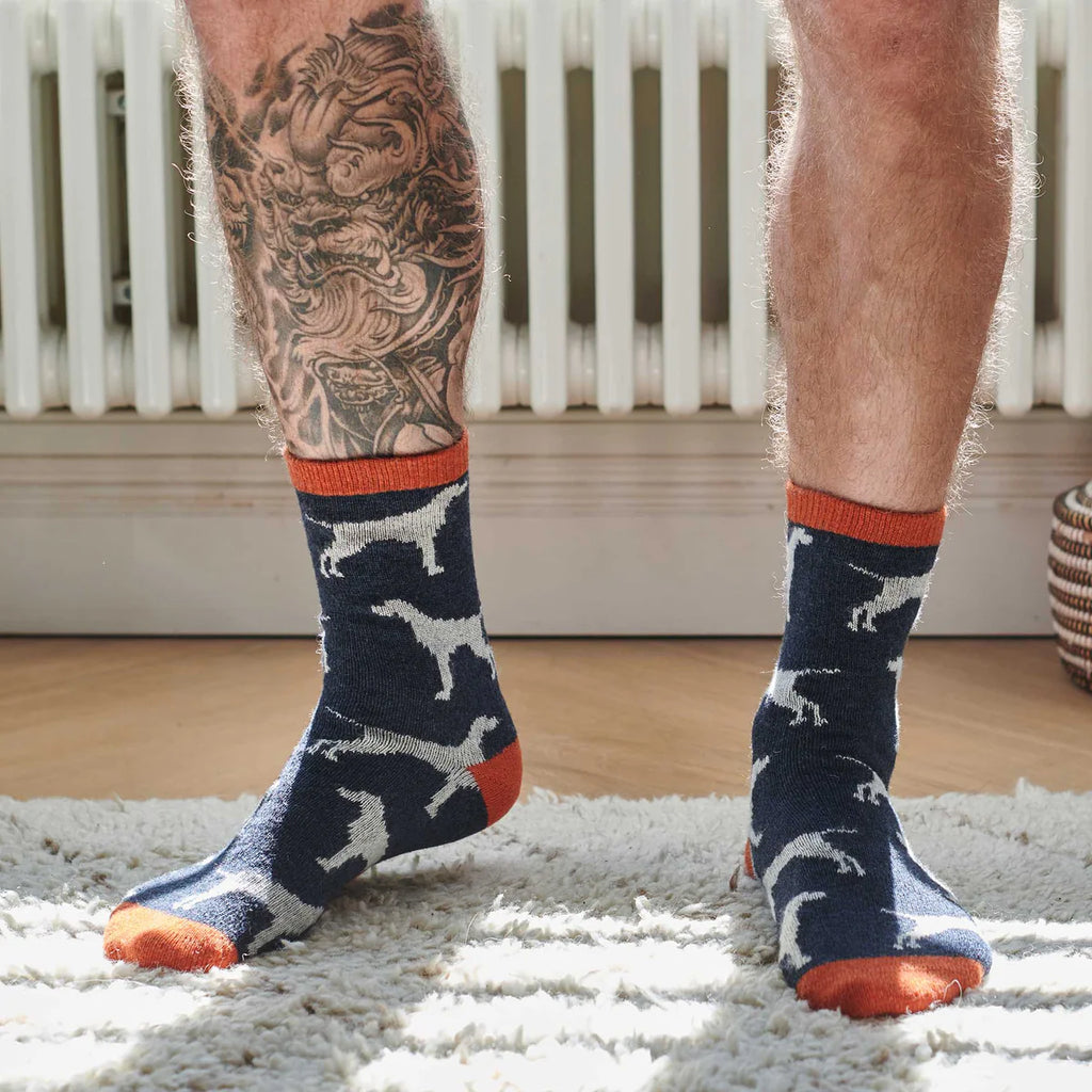 Men's Navy Dog Lambswool Ankle Socks