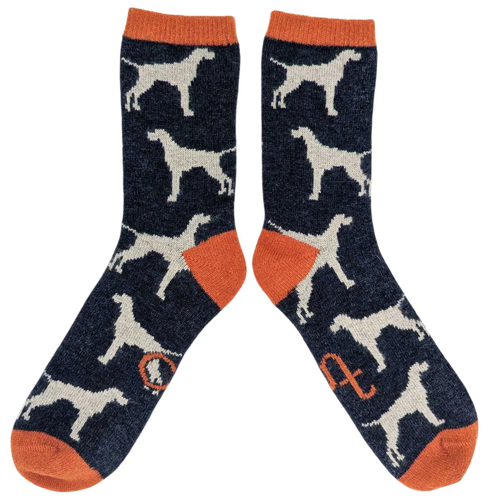 Men's Navy Dog Lambswool Ankle Socks