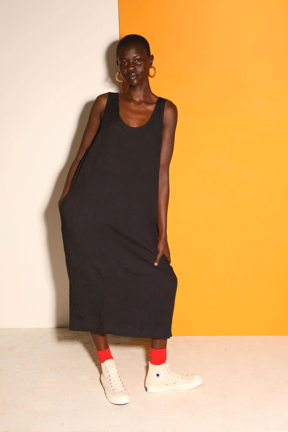 Linen Shift Dress - Black