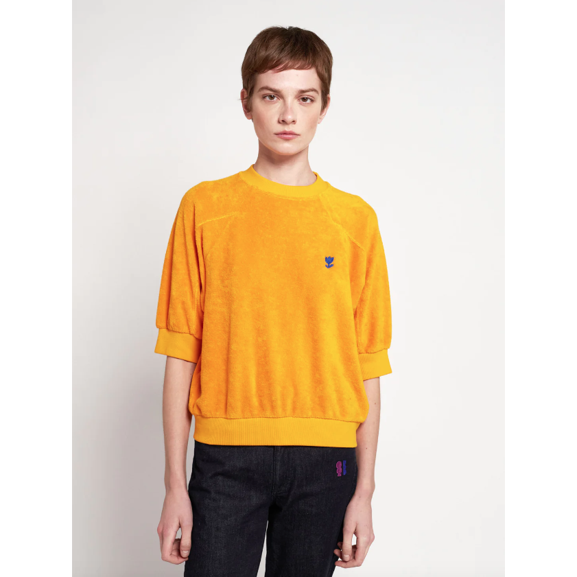 Embroidered Terry 3/4 Sleeve T-Shirt