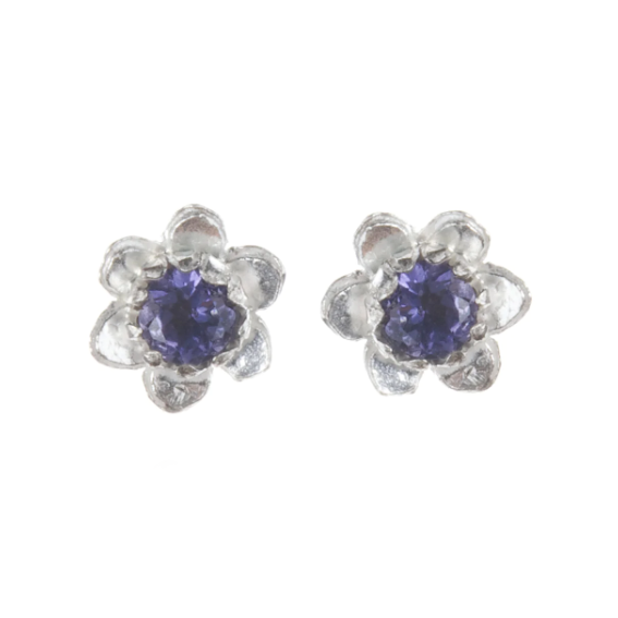 Tiny Forget Me Not Studs, Blue Iolite and Silver