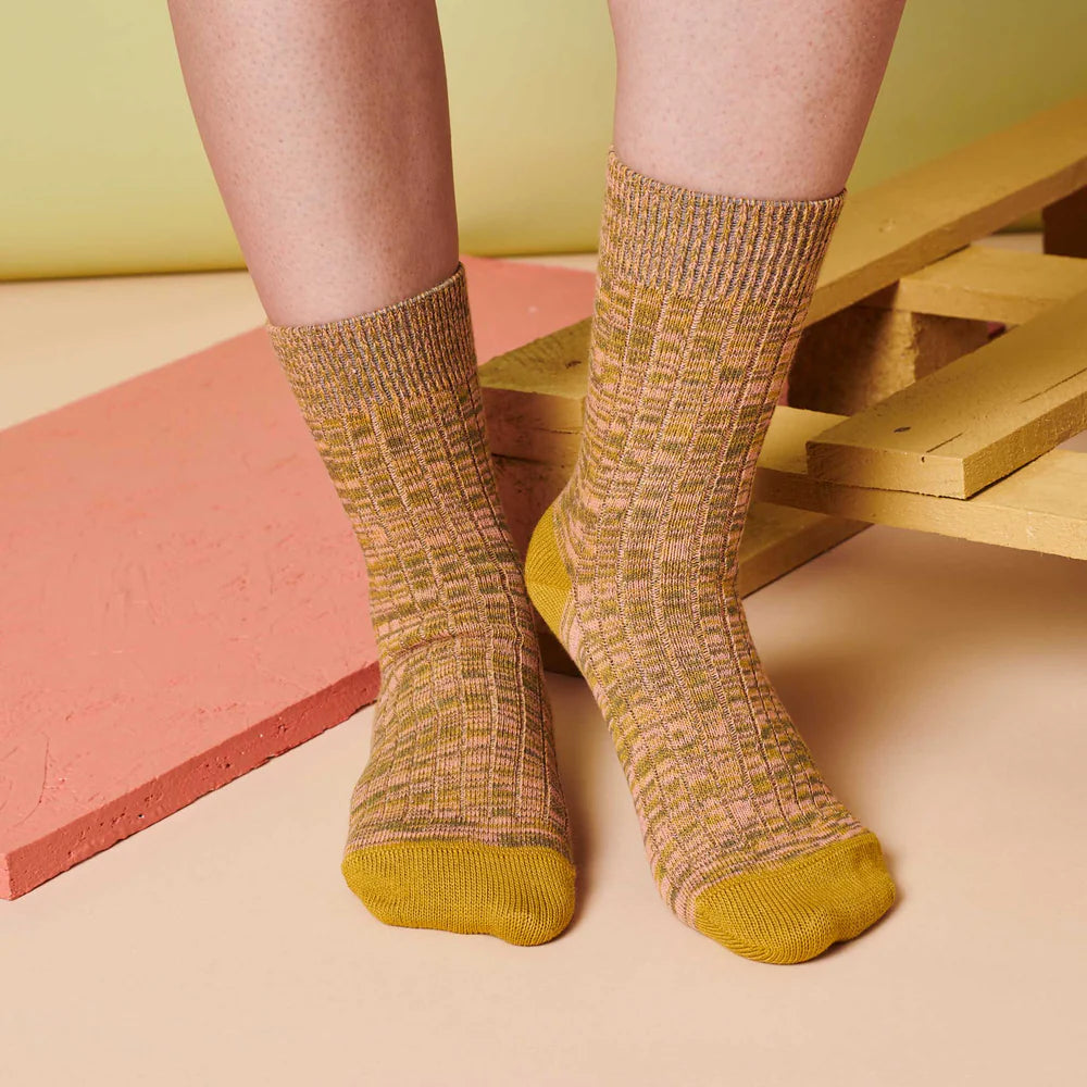 Unisex Organic Cotton Ribbed Socks - Green Marl