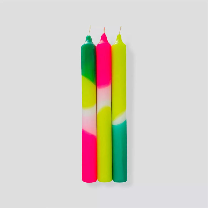 Green Splash Dip Dyed Neon Taper Candles