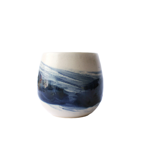 Large Ceramic Tumbler with Blue Paint Stroke