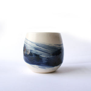 Large Ceramic Tumbler with Blue Paint Stroke