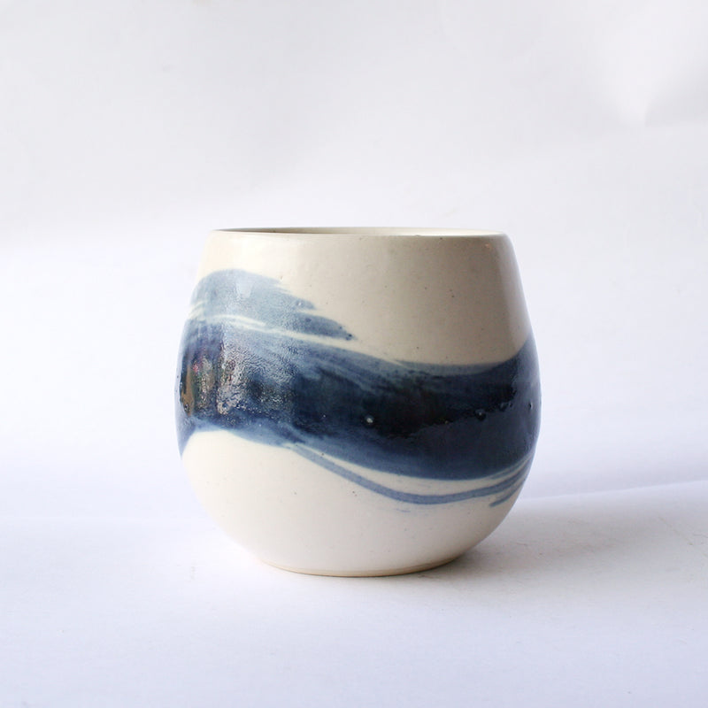 Large Ceramic Tumbler with Blue Paint Stroke