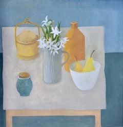 'Paper White Narcissi' Gouache painting, Framed