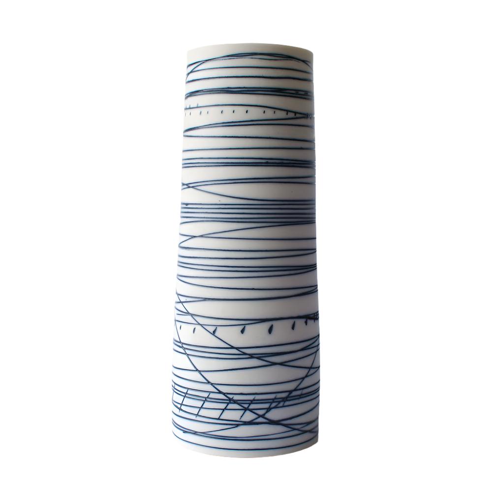 Cylinder Vase in Blue Lines