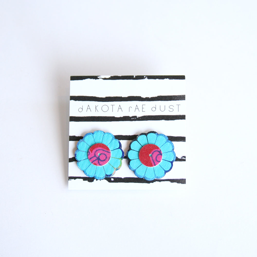 Statement Stud Earrings - Blue & Pink