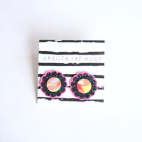 Statement Stud Earrings - Black Sparkle, Pink & Orange