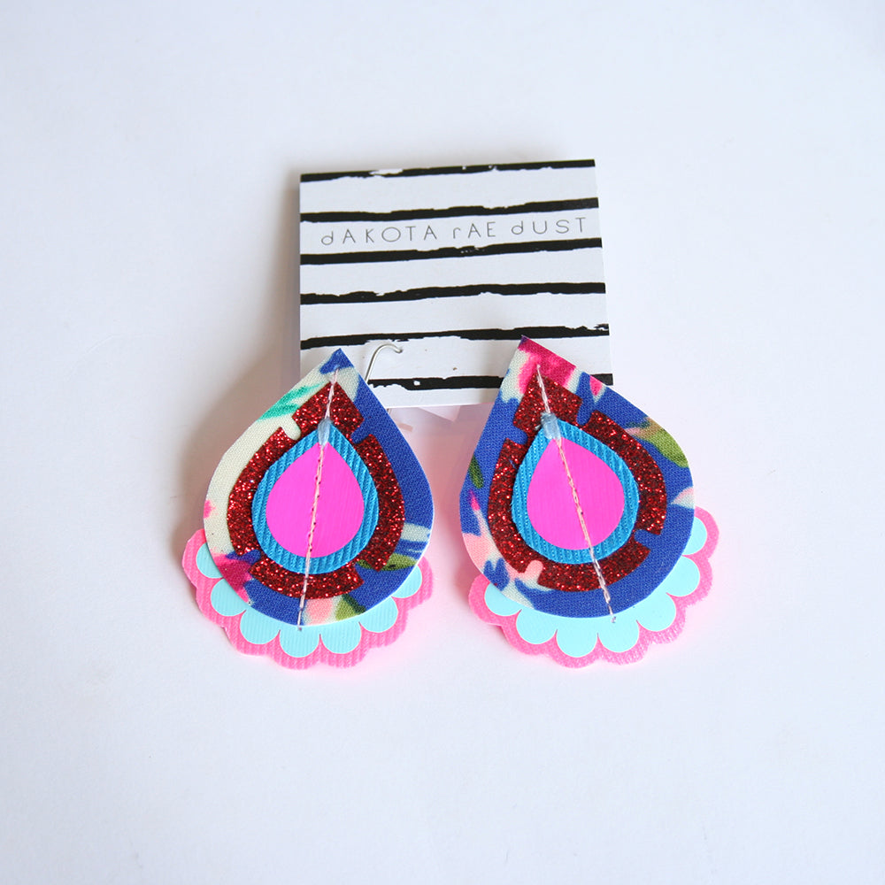 Statement Earrings - Sparkly Red, Neon Pink & Blue