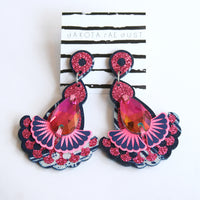 Statement Jewel Earrings - Sparkly Pink & Navy