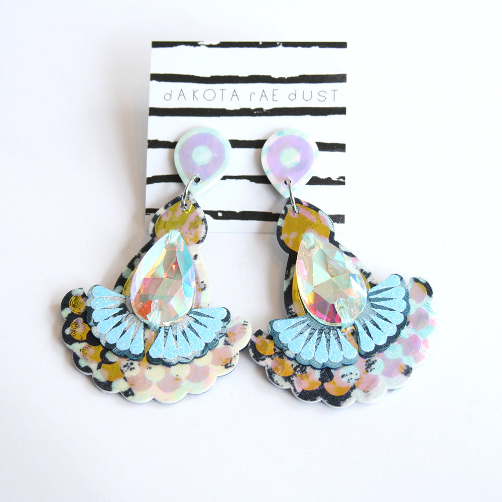 Statement Jewel Earrings - Shimmery & Sparkly Blue