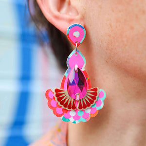 Statement Jewel Earrings - Sparkly Pink & Sky Blue