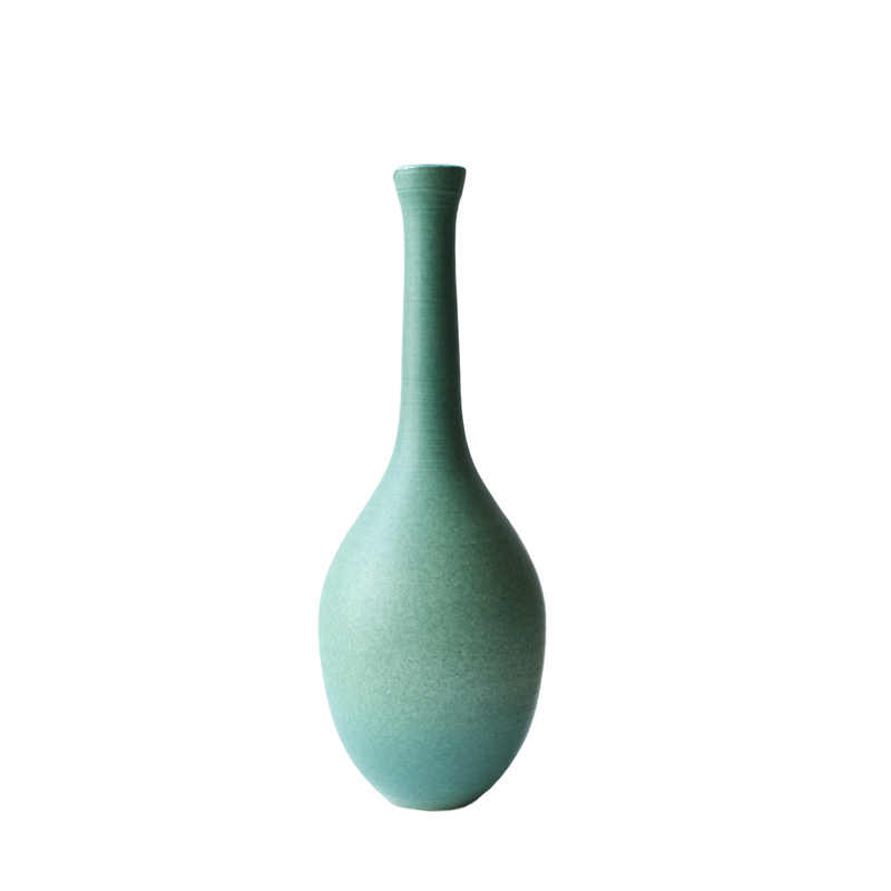 Jade Green Long-Neck Oval Ceramic Vase