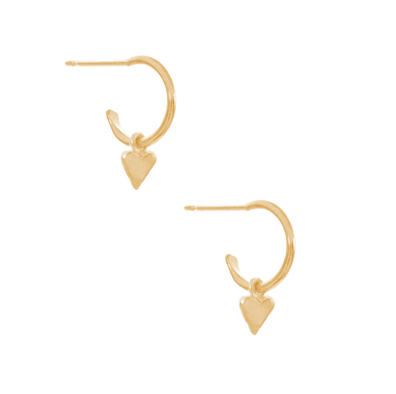 Mini Hoops with Heart Charm, Gold
