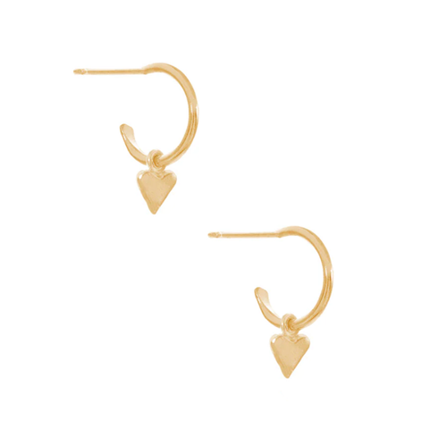 Mini Hoops with Heart Charm, Gold Vermeil