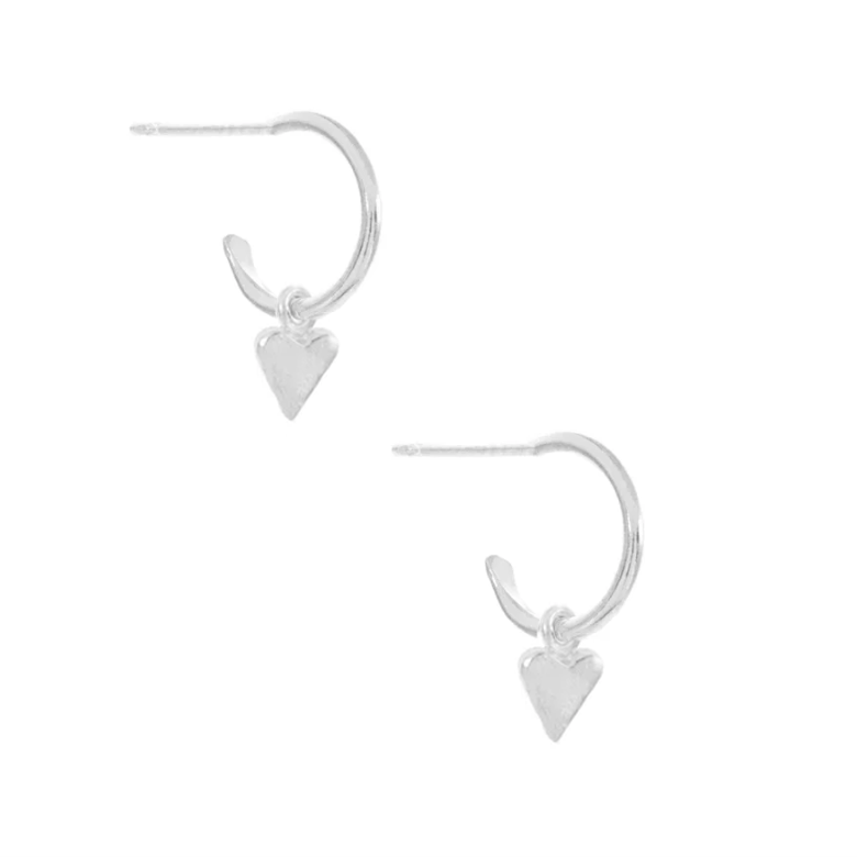 Mini Hoops with Heart Charm, Silver