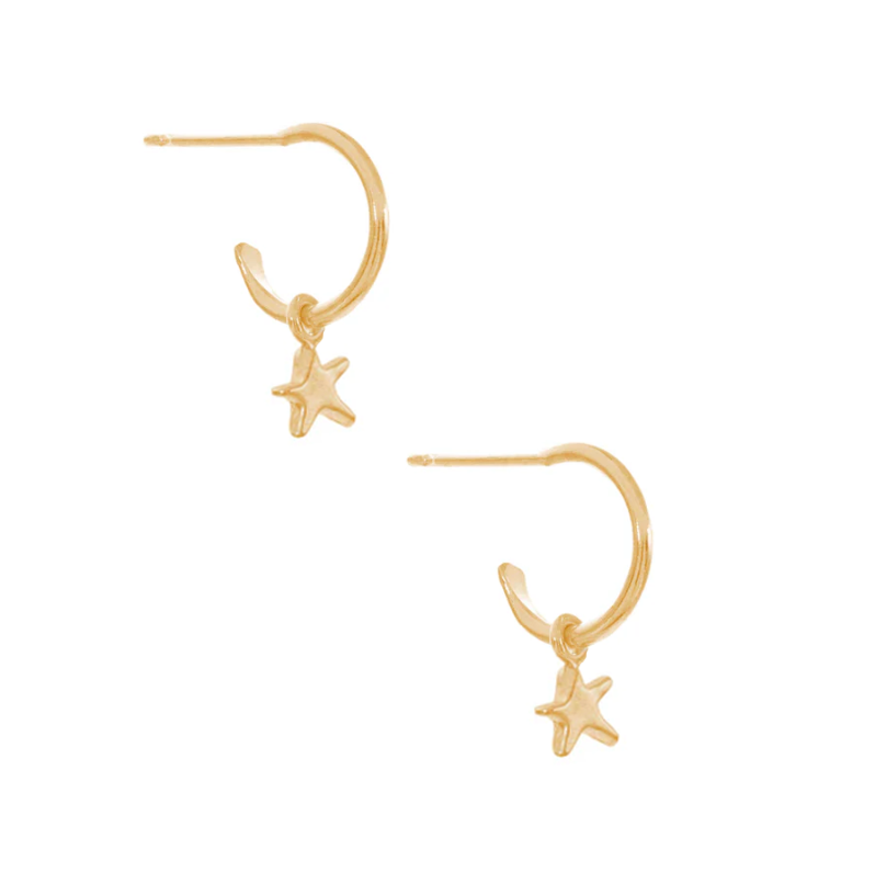 Mini Hoops with Star Charm, Gold Vermeil