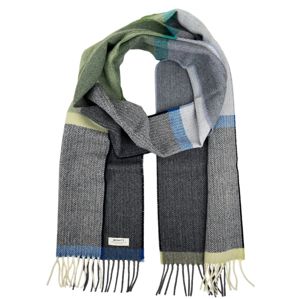 Navy, Green and Smoke Wool Scarf