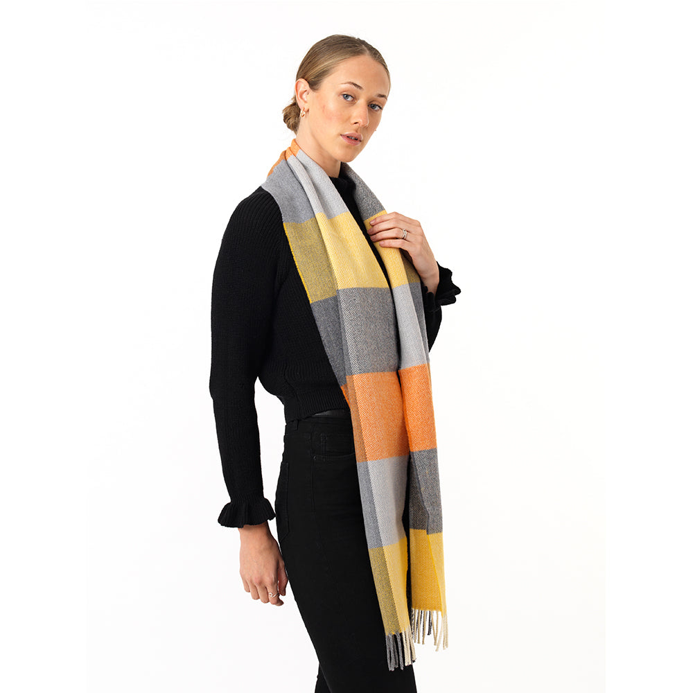 Orange and Smoke Check Wool Scarf