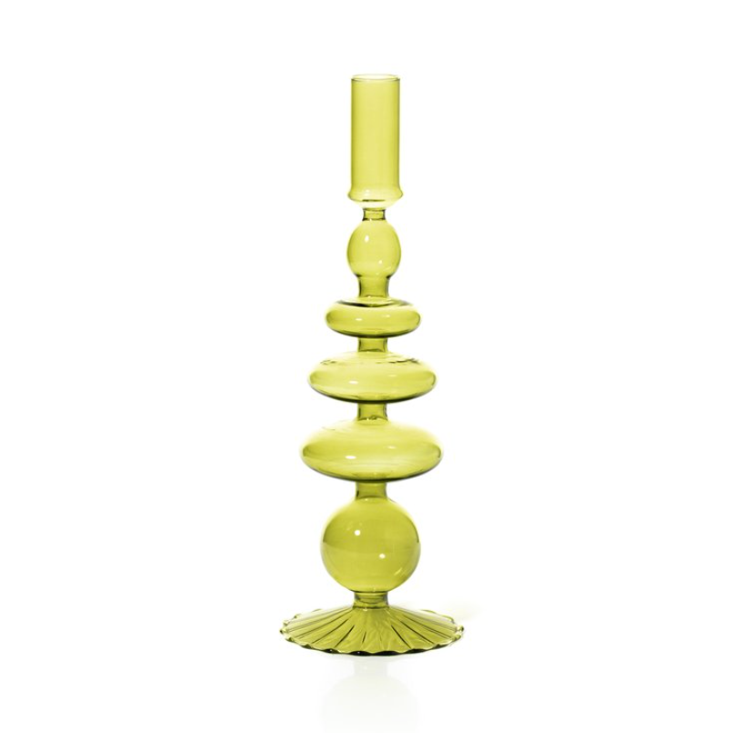 Pear Green Coloured Glass Tapered Candle Holder