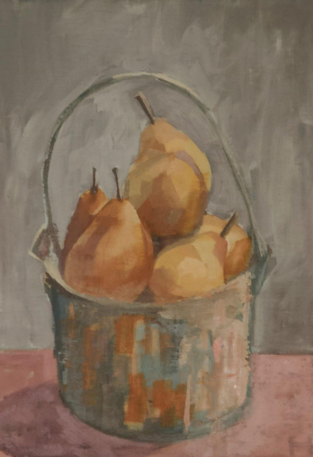 'Pears in a Painters Pail', Oil Painting, Framed