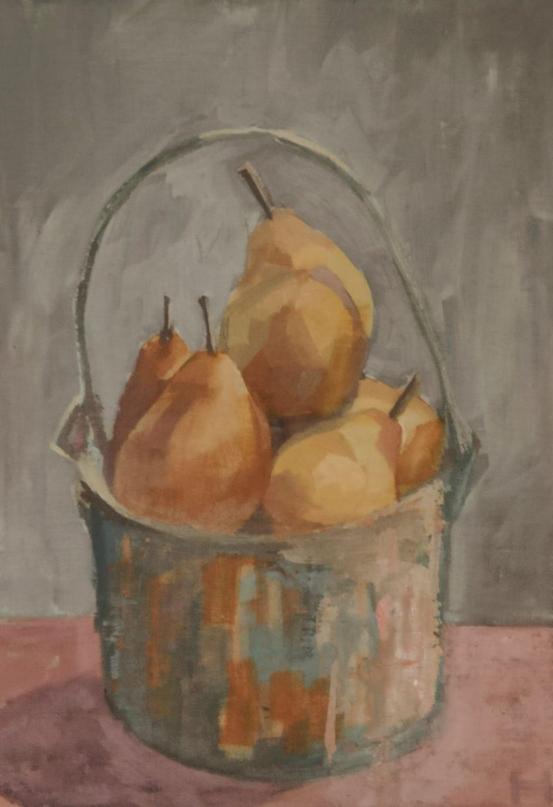 'Pears in a Painters Pail', Oil Painting, Framed