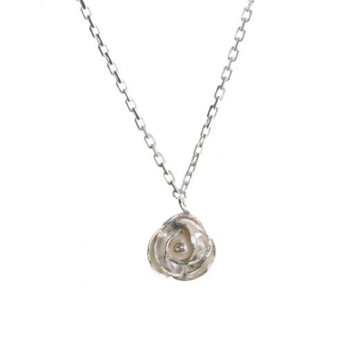 Small Peony Necklace, Silver and Pearl
