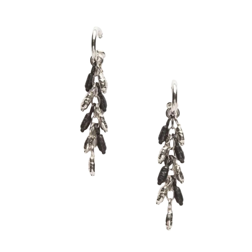 Rice Pearl Drop Earrings, Silver and Oxidised Silver