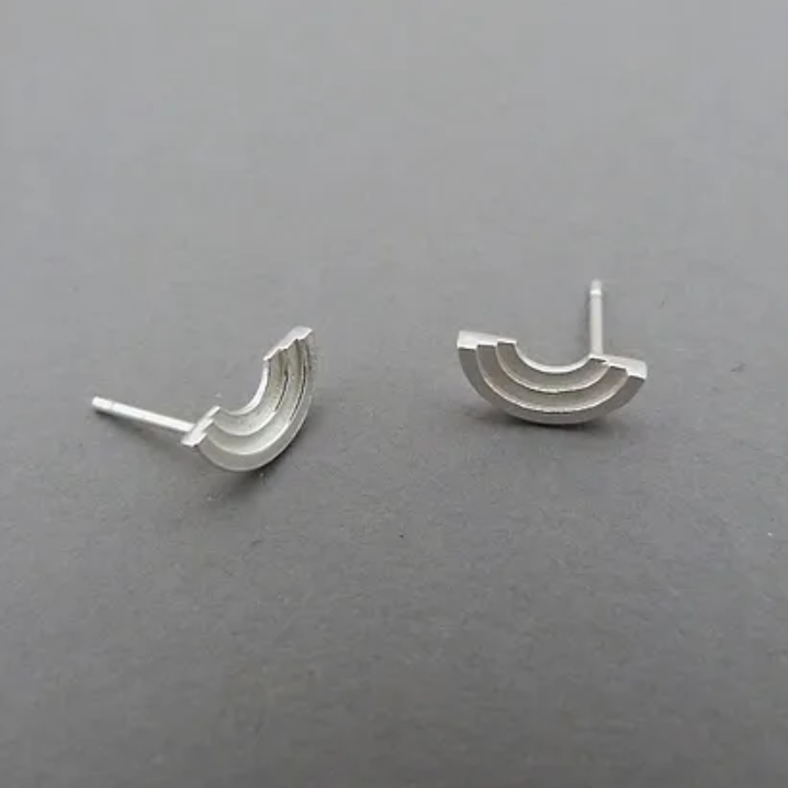 Silver Opis Semi Circle Stud Earrings