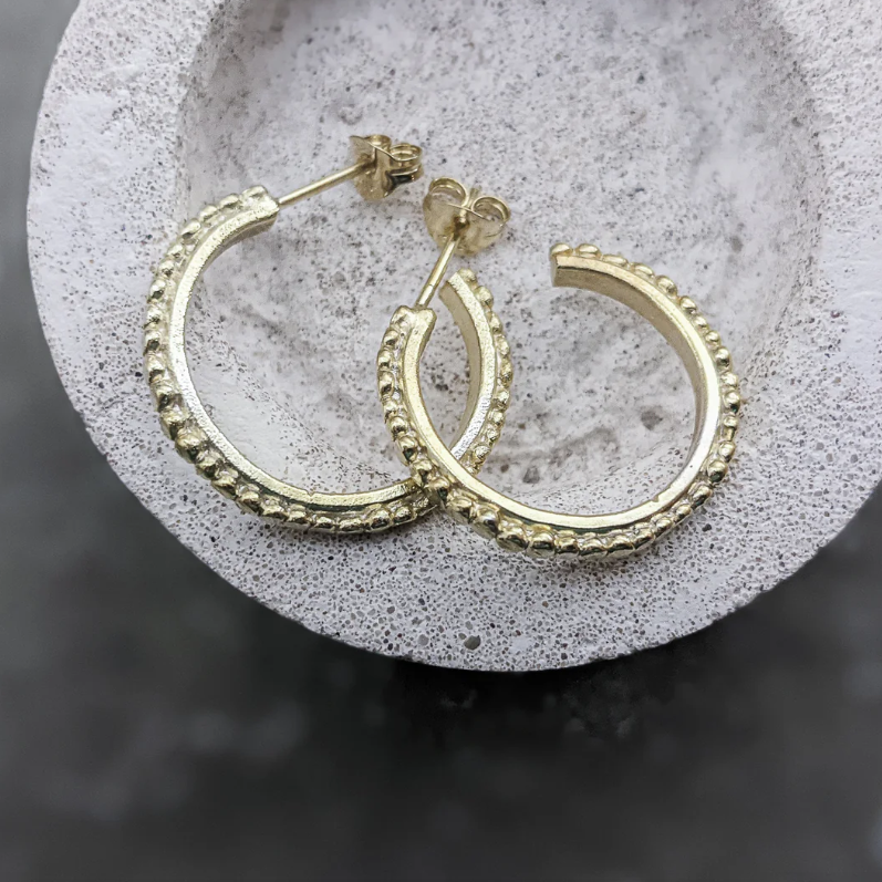 Medium Pebble Hoops, Gold Plated