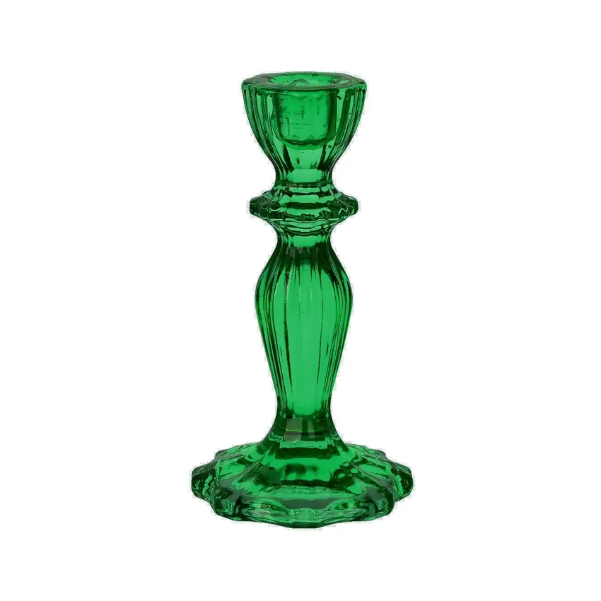 Glass Candle Holder in Dark Green