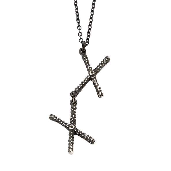 Kiss Cross Necklace, Oxidised Silver