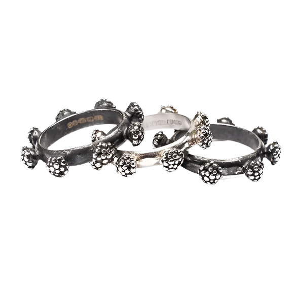 Cauliflower Trio Ring, Silver and Oxidised Silver