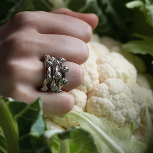 Cauliflower Trio Ring, Silver and Oxidised Silver