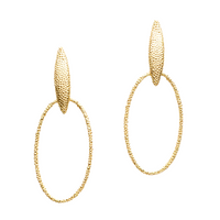 Petal Hoop Drop Earrings, Yellow Gold Plated