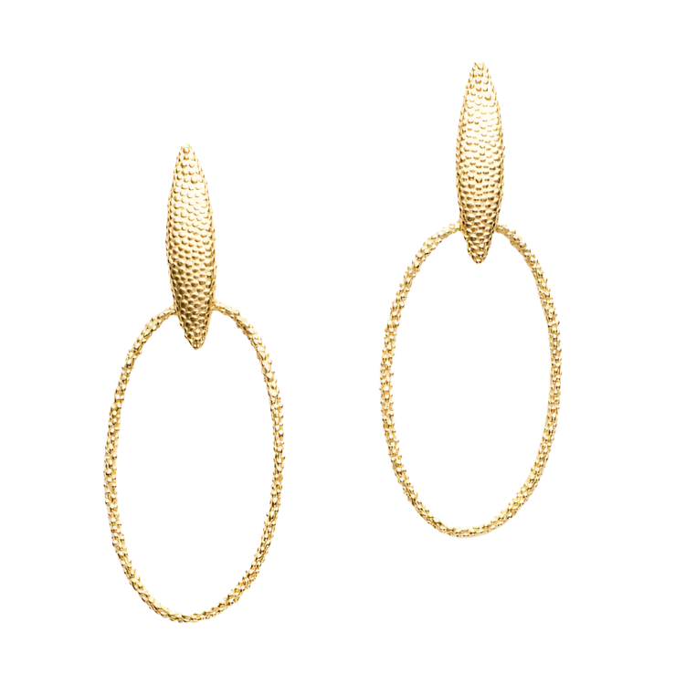 Petal Hoop Drop Earrings, Yellow Gold Plated