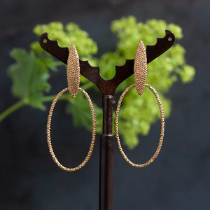 Petal Hoop Drop Earrings, Yellow Gold Plated