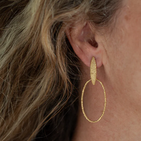 Petal Hoop Drop Earrings, Yellow Gold Plated