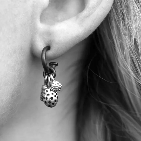 Trio Pod Hoop Earrings, Silver and Oxidised Silver