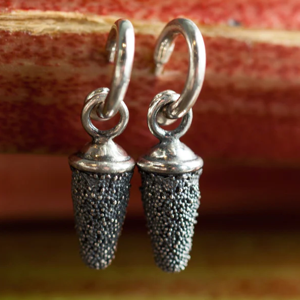 Textured Pod Drop Earrings, Oxidised Silver