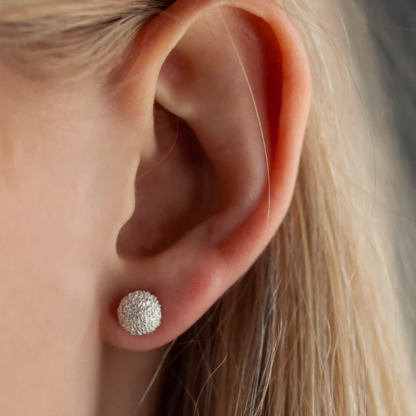 Snowball Stud Earrings, Silver