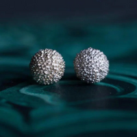 Snowball Stud Earrings, Silver