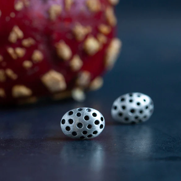 Ladybug Stud Earrings, Silver