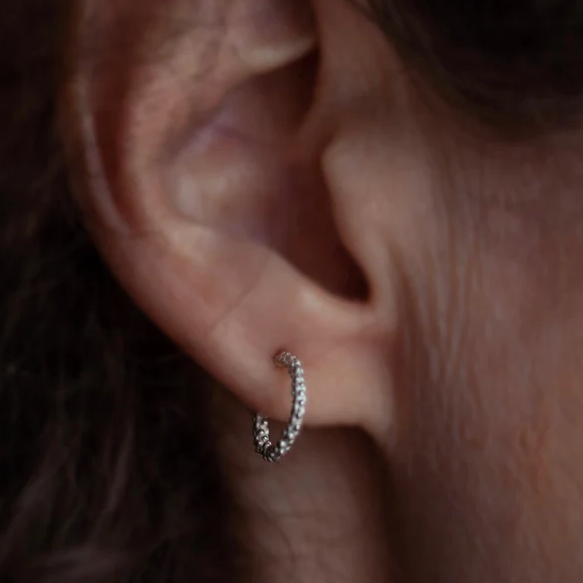 Tiny Bobbled Hoop Earrings, Silver