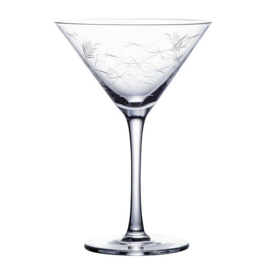 Pair of Fern Etched Crystal Martini Glasses