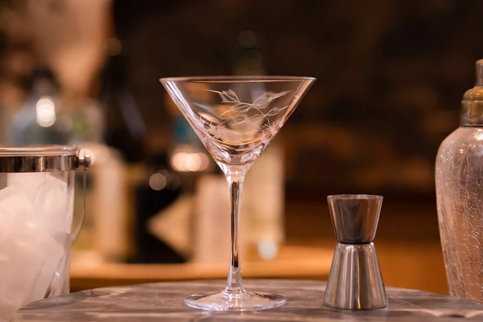 Pair of Fern Etched Crystal Martini Glasses