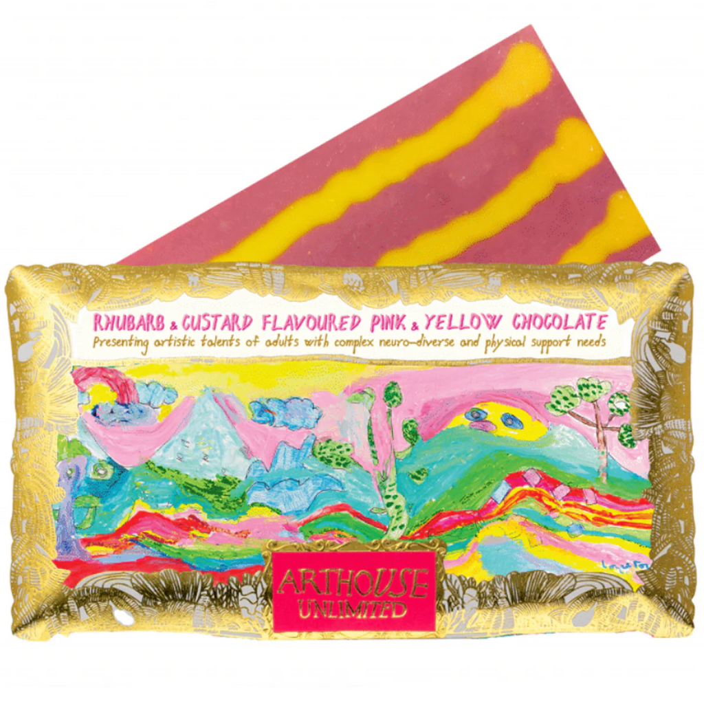 Peace, Rhubarb & Custard Flavoured Pink & Yellow Chocolate