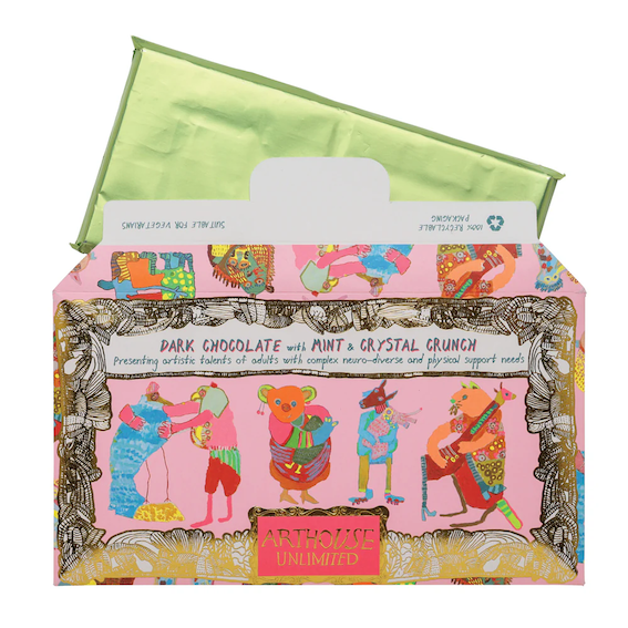 Hugging Animals, Dark Chocolate with Mint & Crystal Crunch